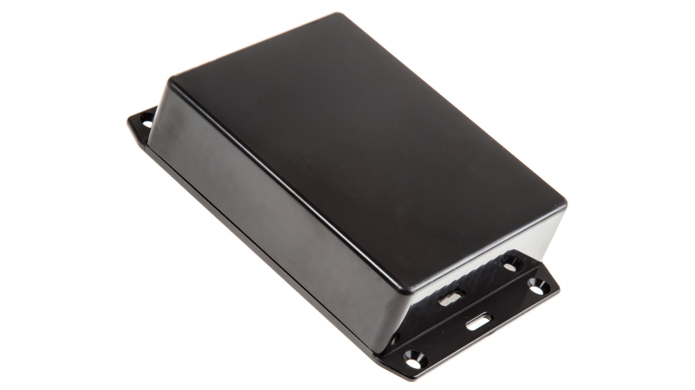 Hammond 1591 Series Black Flame Retardant ABS Enclosure, IP54, Flanged, Black Lid, 121 x 94 x 30mm