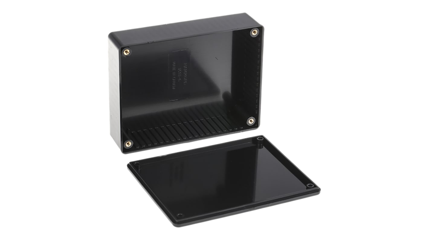 Hammond 1591 Series Black Flame Retardant ABS Enclosure, IP54, Black Lid, 121 x 94 x 34mm