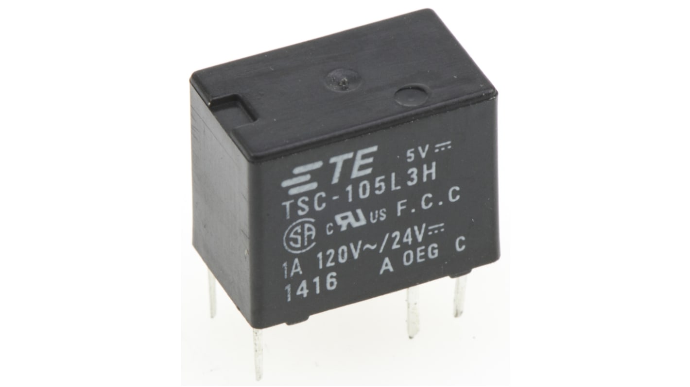 Relè di segnale TE Connectivity, DPDT, 1A, bobina 5V cc PCB