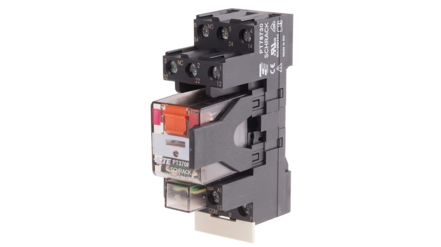 TE Connectivity DIN Rail Power Relay, 24V ac Coil, 10A Switching Current, 3PDT