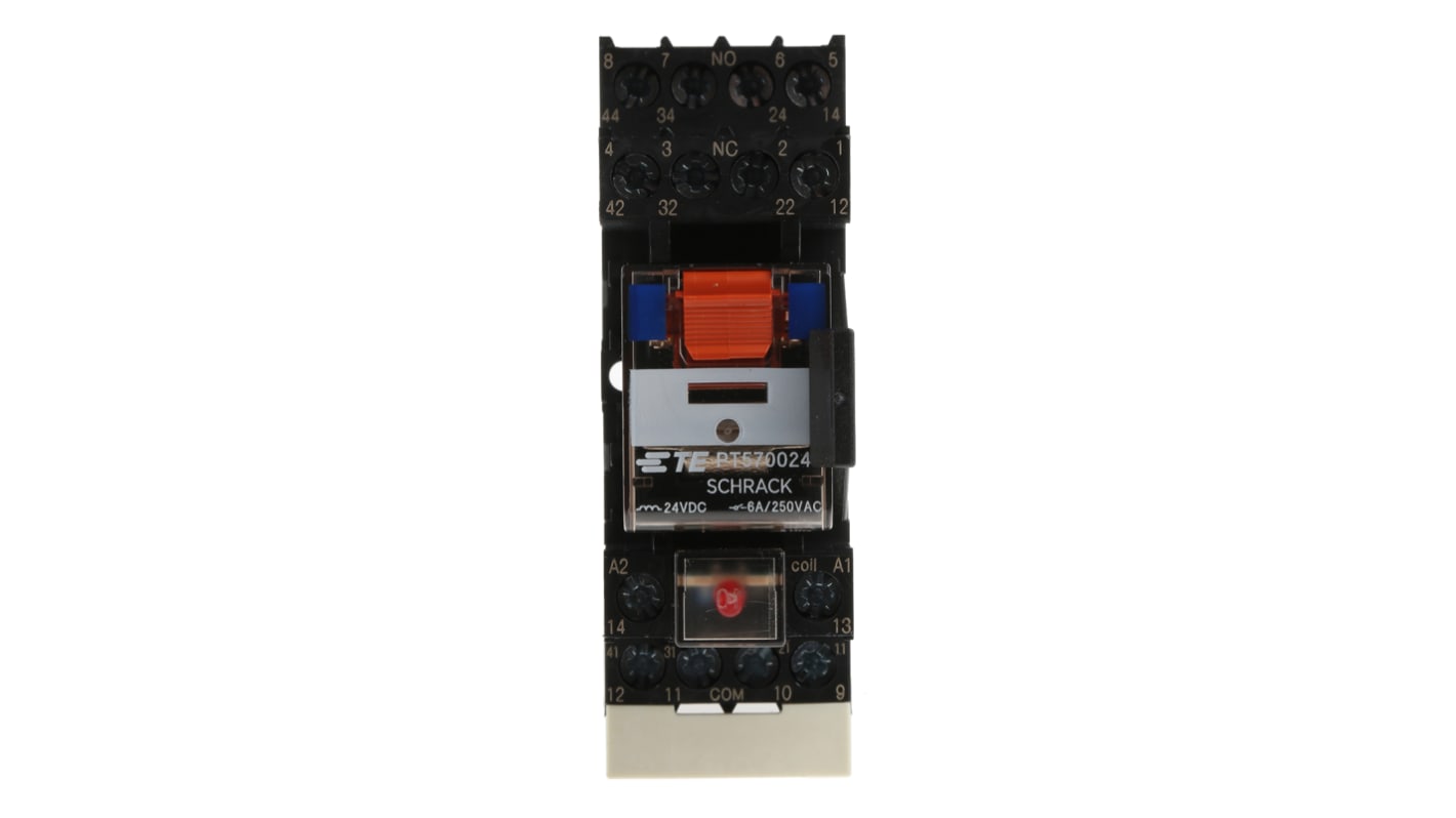 TE Connectivity DIN Rail Power Relay, 24V dc Coil, 6A Switching Current, 4PDT