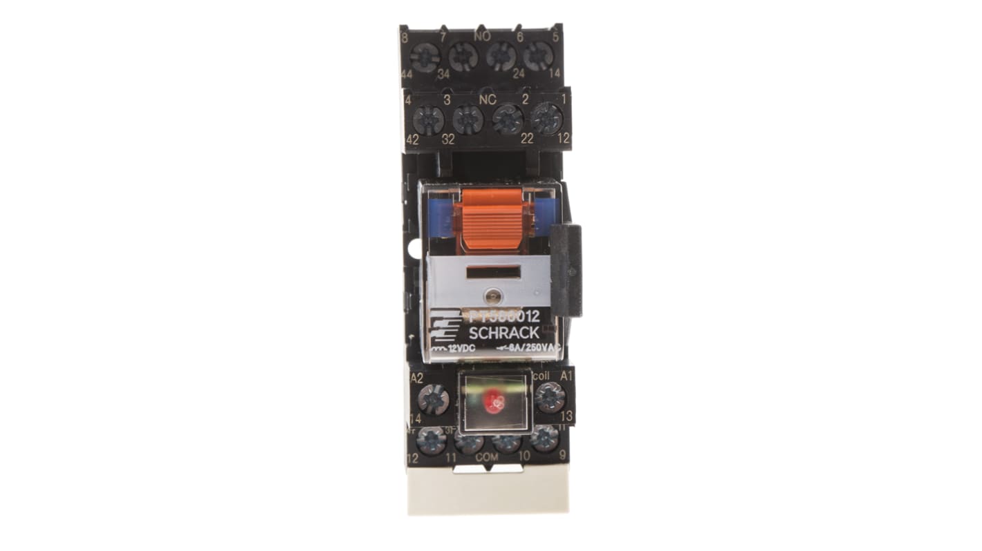 TE Connectivity DIN Rail Power Relay, 12V dc Coil, 6A Switching Current, 4PDT
