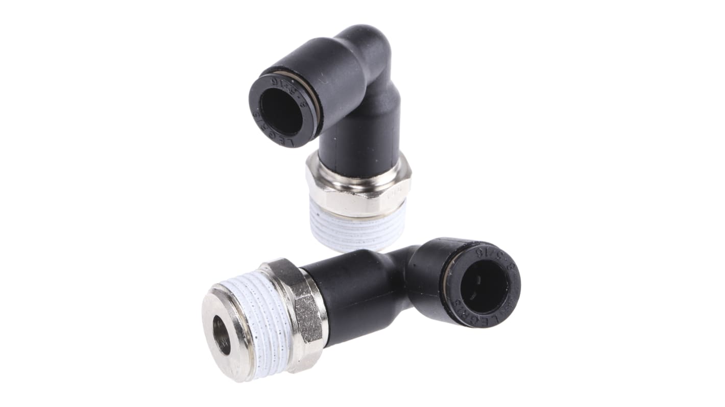 Legris LF3000 Series Elbow Threaded Adaptor, R 3/8 Male to Push In 8 mm, Threaded-to-Tube Connection Style