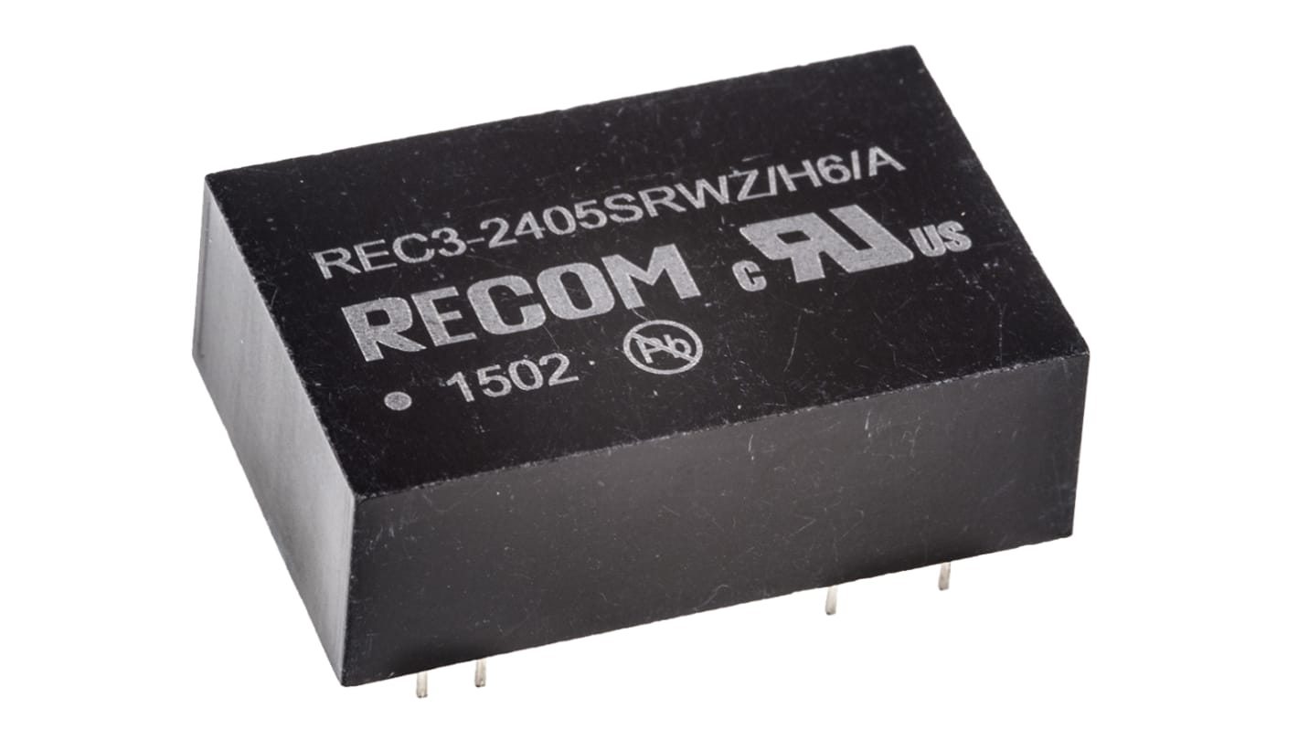 Recom REC3 DC-DC Converter, 5V dc/ 600mA Output, 9 → 36 V dc Input, 3W, Through Hole, +85°C Max Temp -40°C Min