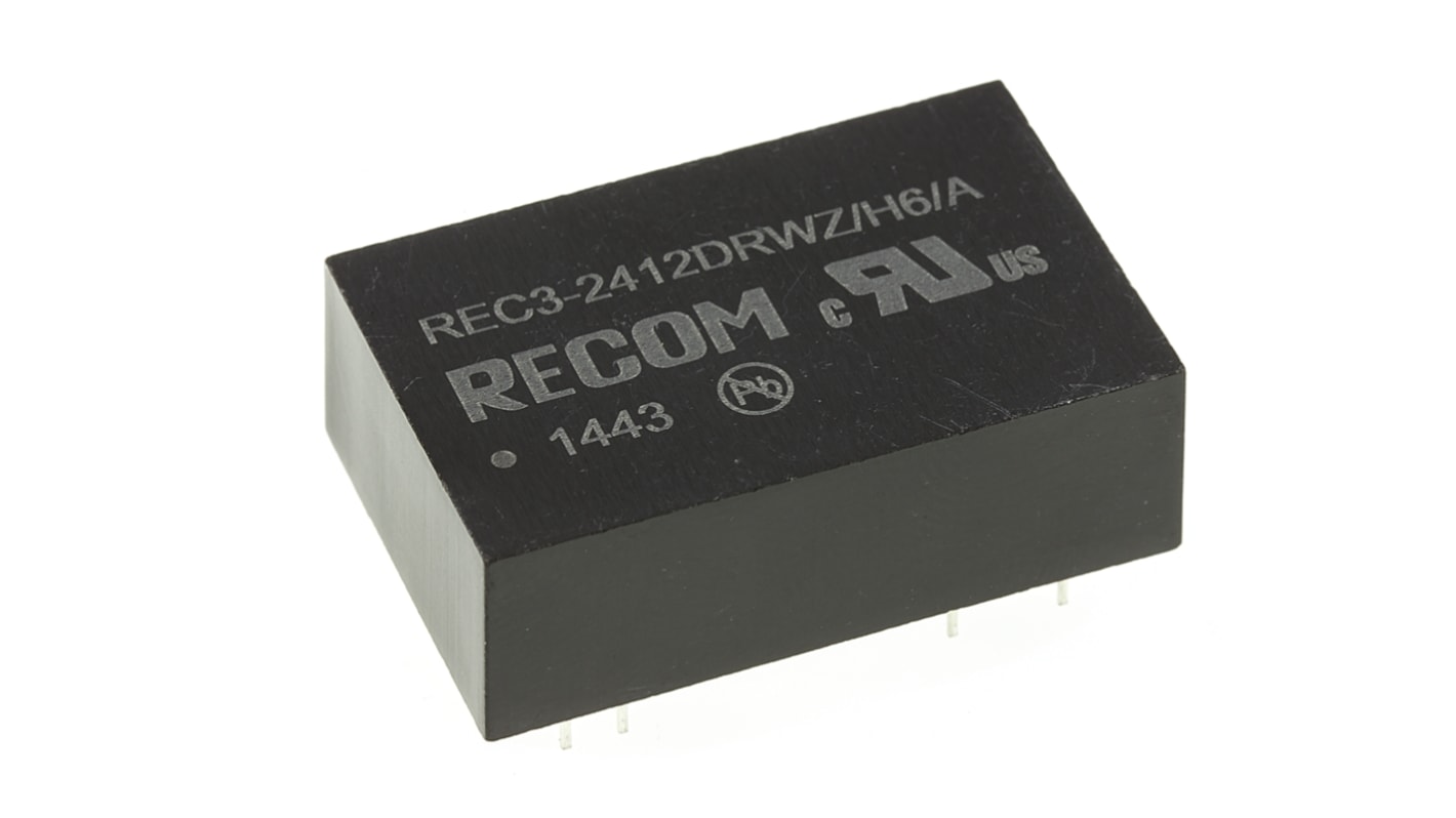 Recom REC3 DC/DC-Wandler 3W 24 V dc IN, ±12V dc OUT / ±125mA Durchsteckmontage 6kV dc isoliert