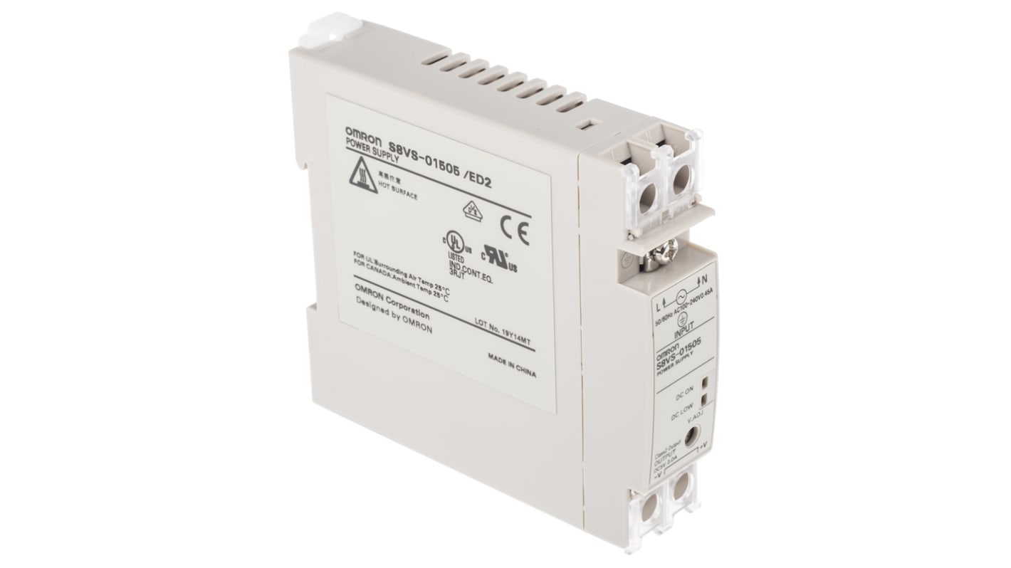 Omron S8VS Switched Mode DIN Rail Power Supply, 85 → 264V ac ac Input, 5V dc dc Output, 2A Output, 15W