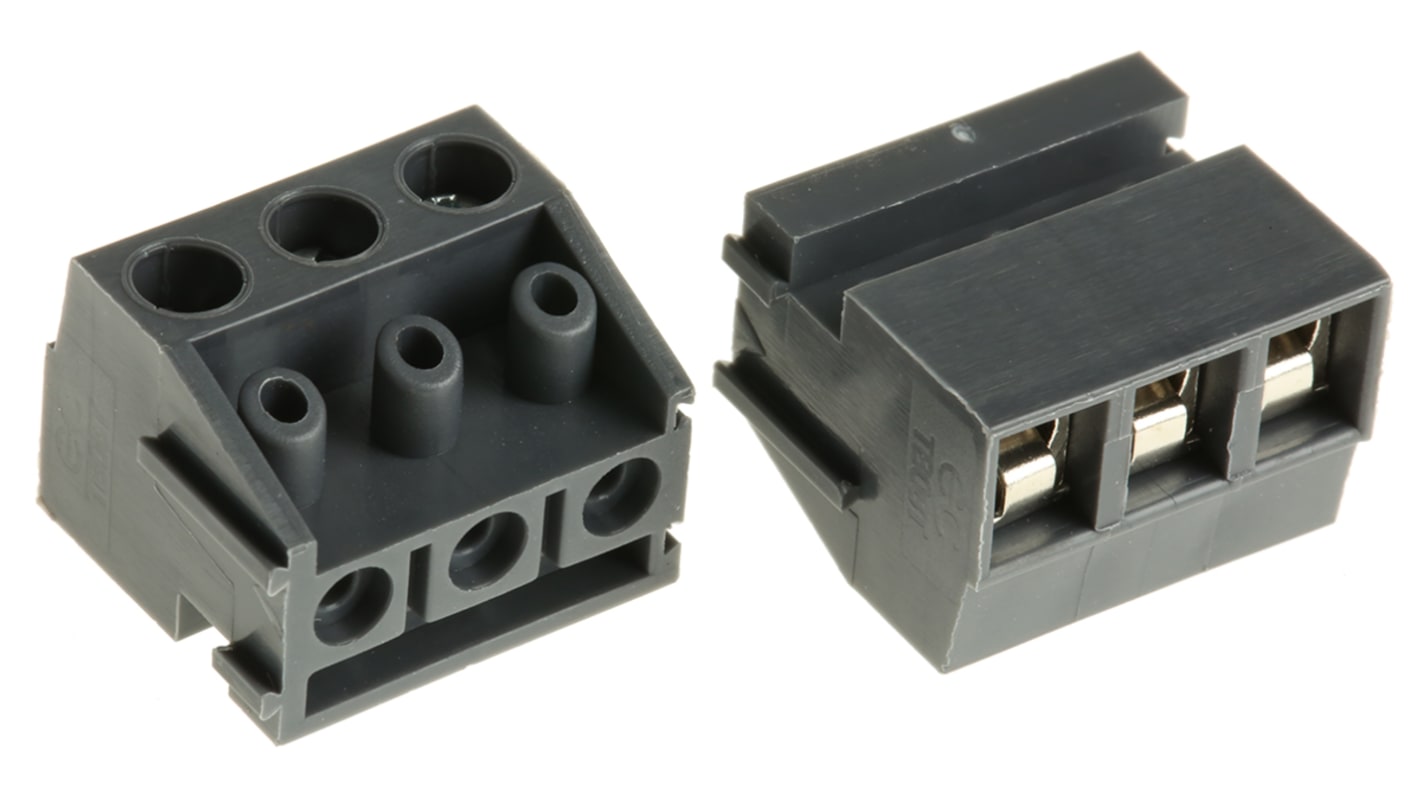 RS PRO PCB端子排, 3p, 5mm间距, 10A, 300 V, THT安装, 螺钉端接, 直向, 灰色