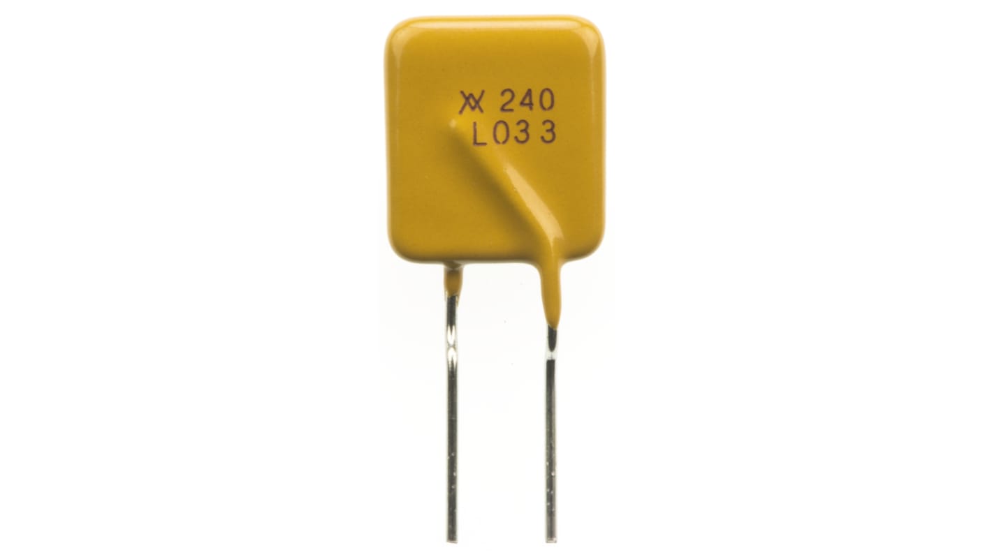 Fusibile ripristinabile Littelfuse, intervento a 740mA in 21s, 240V cc, tenuta 0.33A, 2.6Ω max