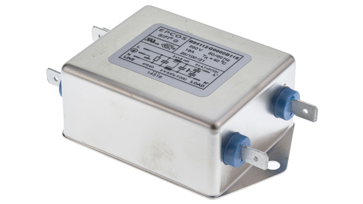 EPCOS, B84112G 16A 250 V ac/dc 50 → 60Hz, Chassis Mount EMC Filter, Screw, Single Phase