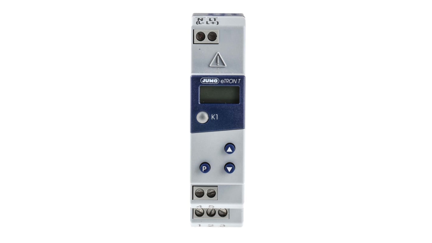 Jumo eTRON DIN Rail Thermostat, 93.5 x 22.5mm, 1 Output 1 Relay, 230 V ac Supply Voltage