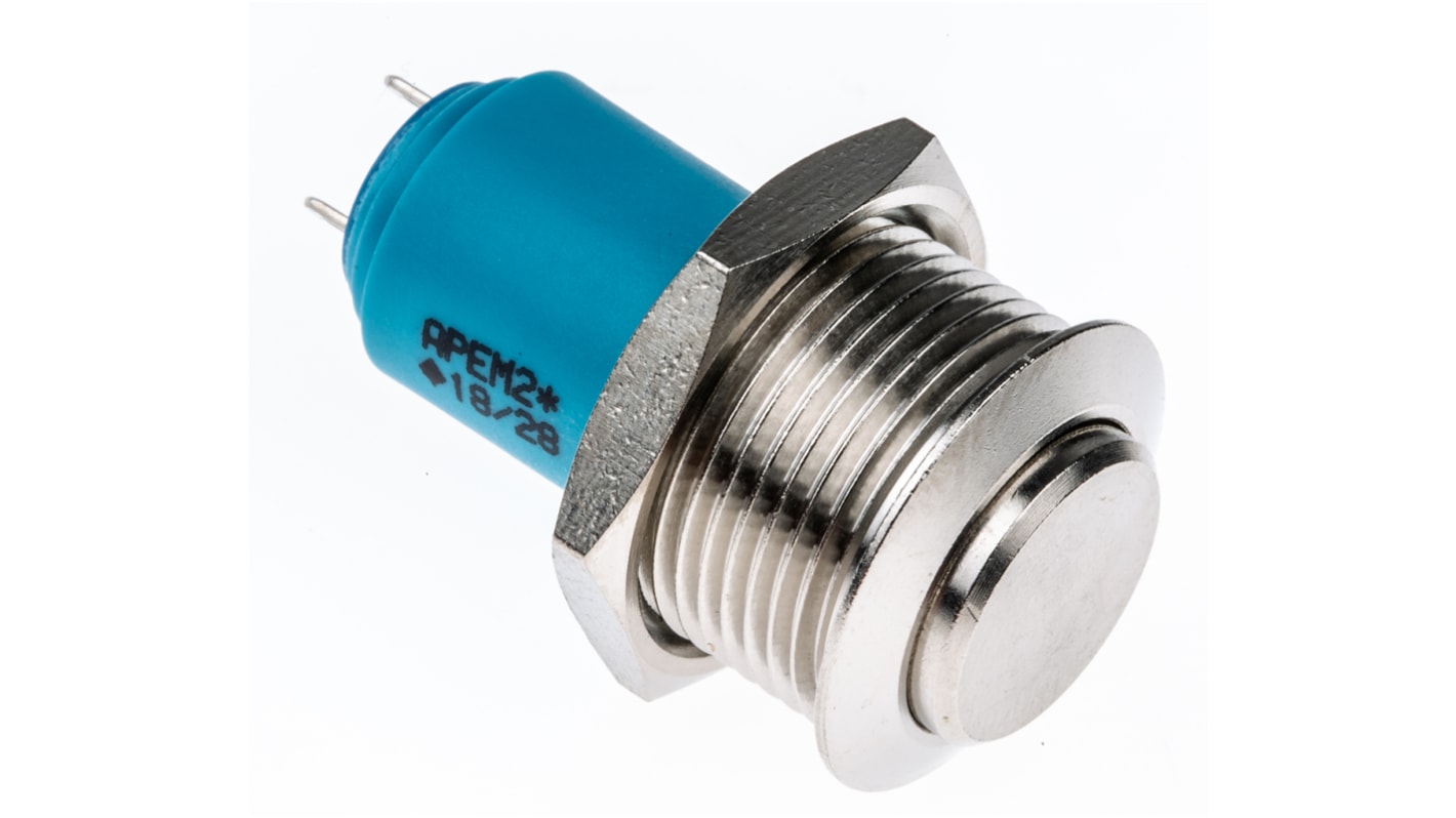 APEM Push Button Switch, Latching, Through Hole, 16.2mm Cutout, SPST, 250V ac, IP65