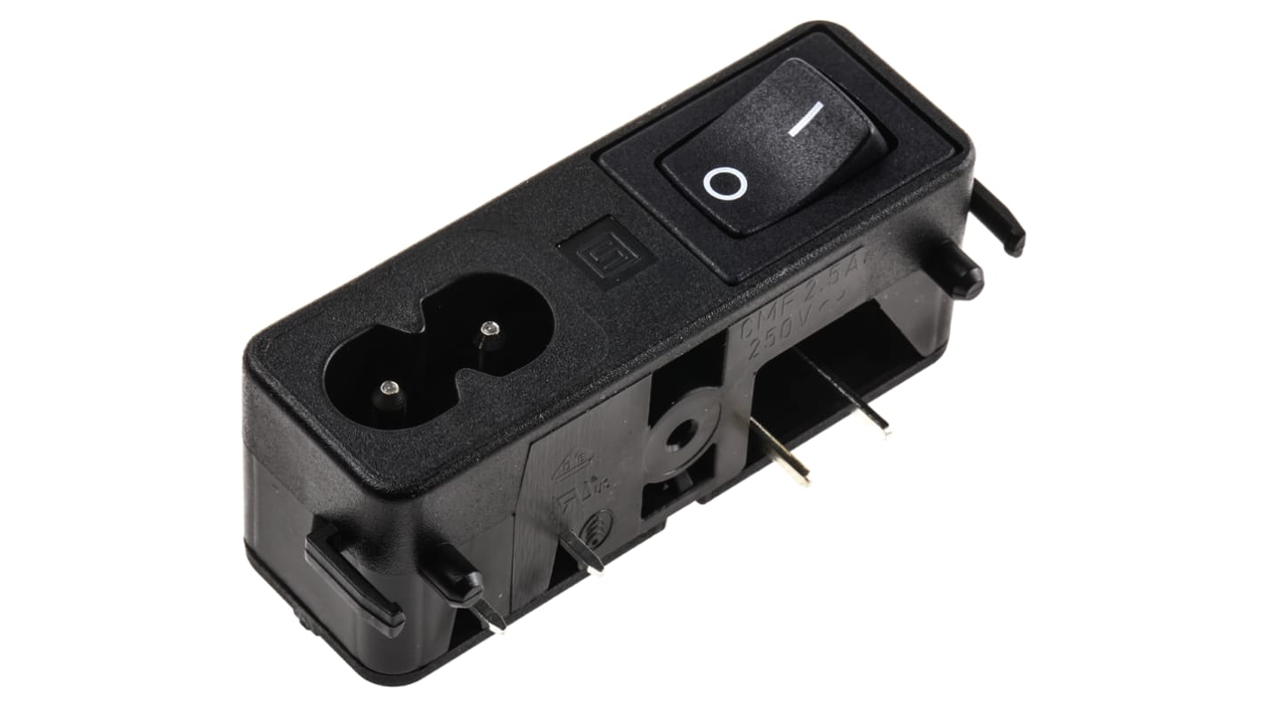 Schurter C8 Right Angle Panel Mount IEC Connector Male, 2.5A, 250 V