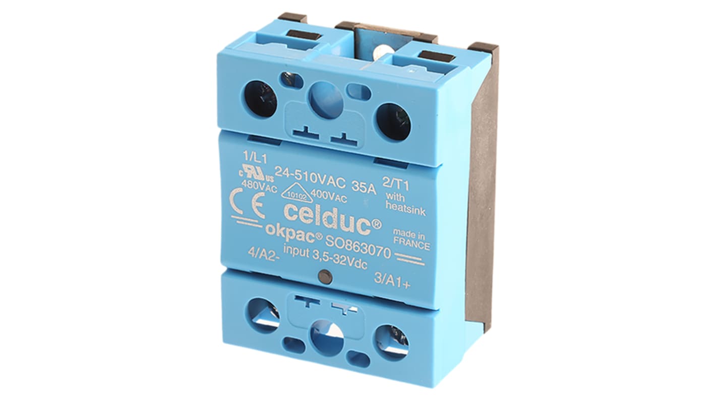 Celduc SO8 Series Solid State Relay, 40 A Load, Panel Mount, 510 V rms Load, 32 V Control