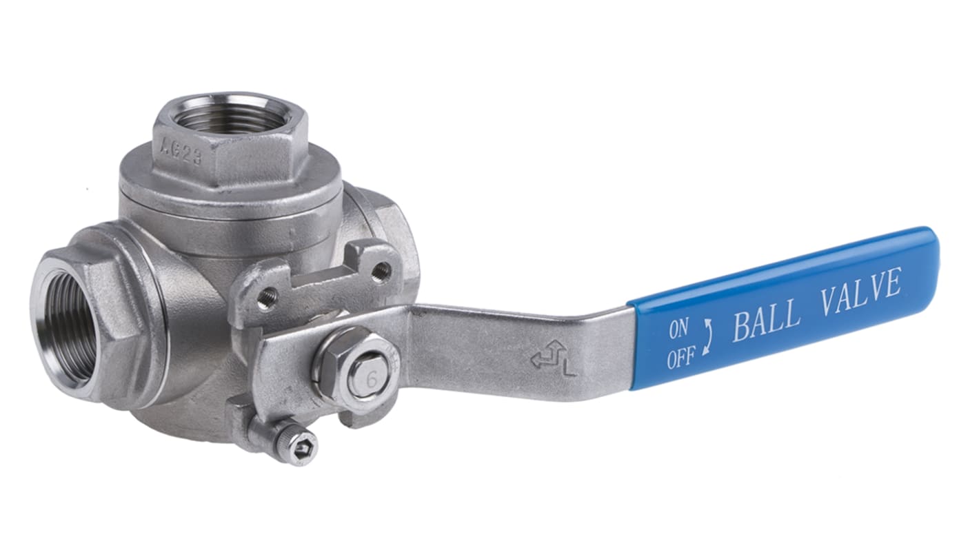 RS PRO Stainless Steel L Port, 3 Way, Ball Valve, BSPP 3/4in, 68bar Operating Pressure