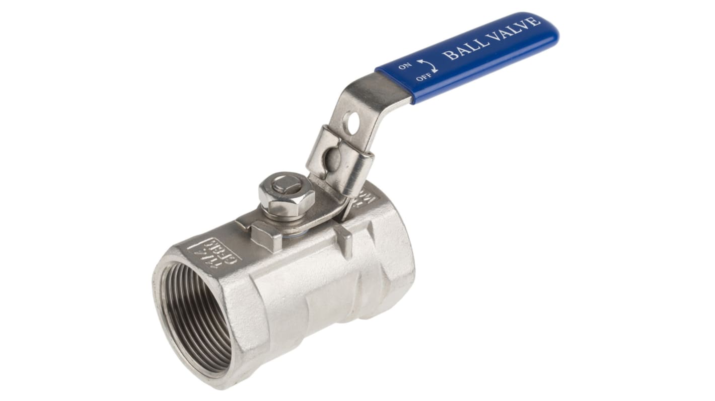 RS PRO Stainless Steel Reduced Bore, 2 Way, Ball Valve, BSPP 1 1/4in, 68bar Operating Pressure