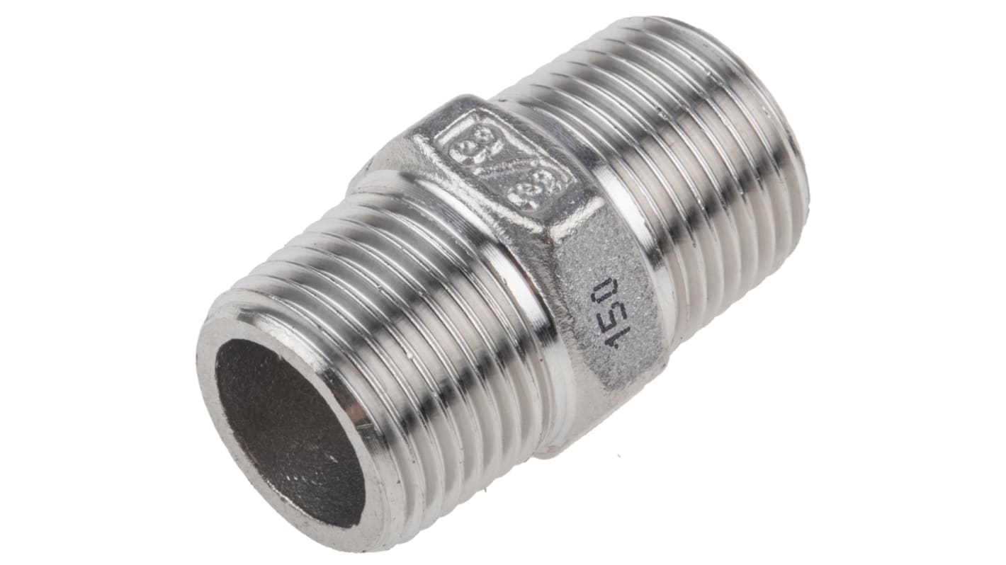 RS PRO 六角螺纹接头 不锈钢管件, R (T)3/8in外螺纹接R (T)3/8in外螺纹, 32.004mm长, 六角