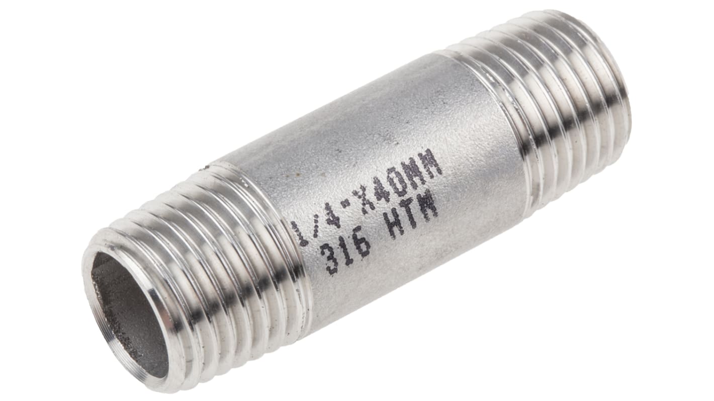 RS PRO Edelstahl-Rohrverschraubung Verbindungsnippel Gerade, R 1/4Zoll x R 1/4Zoll 39.878mm