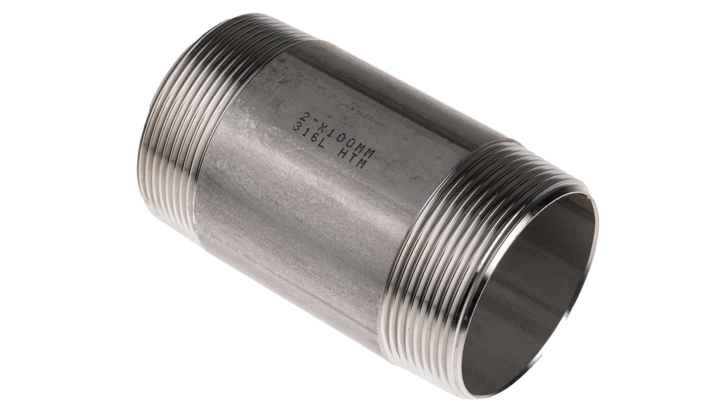 RS PRO Stainless Steel Pipe Fitting, Straight Circular Barrel Nipple, Male R 2in x Male R 2in