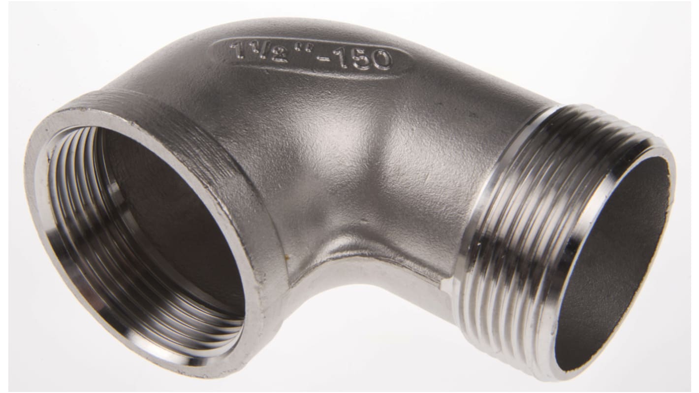 RS PRO Stainless Steel Pipe Fitting, 90° Circular Elbow, Female R 1-1/2in x Male R 1-1/2in