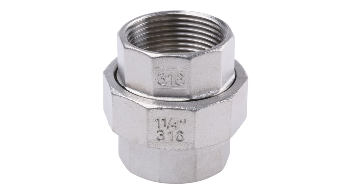 RS PRO Stainless Steel Pipe Fitting, Straight Decagon Union, Female G 1-1/4in x Female G 1-1/4in