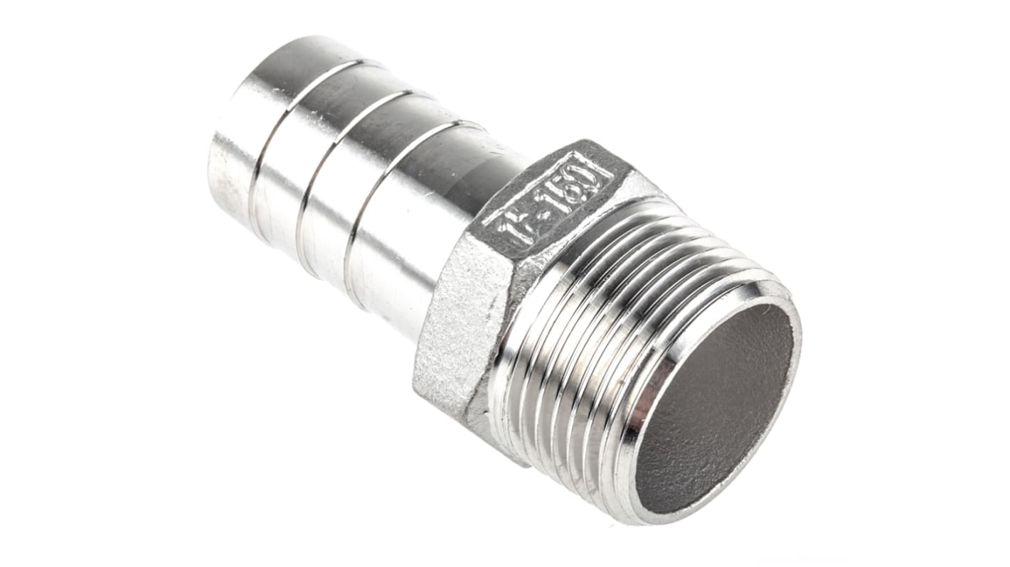 RS PRO Stainless Steel Pipe Fitting, Straight Hexagon Hose Nipple, Male R 1in x Male