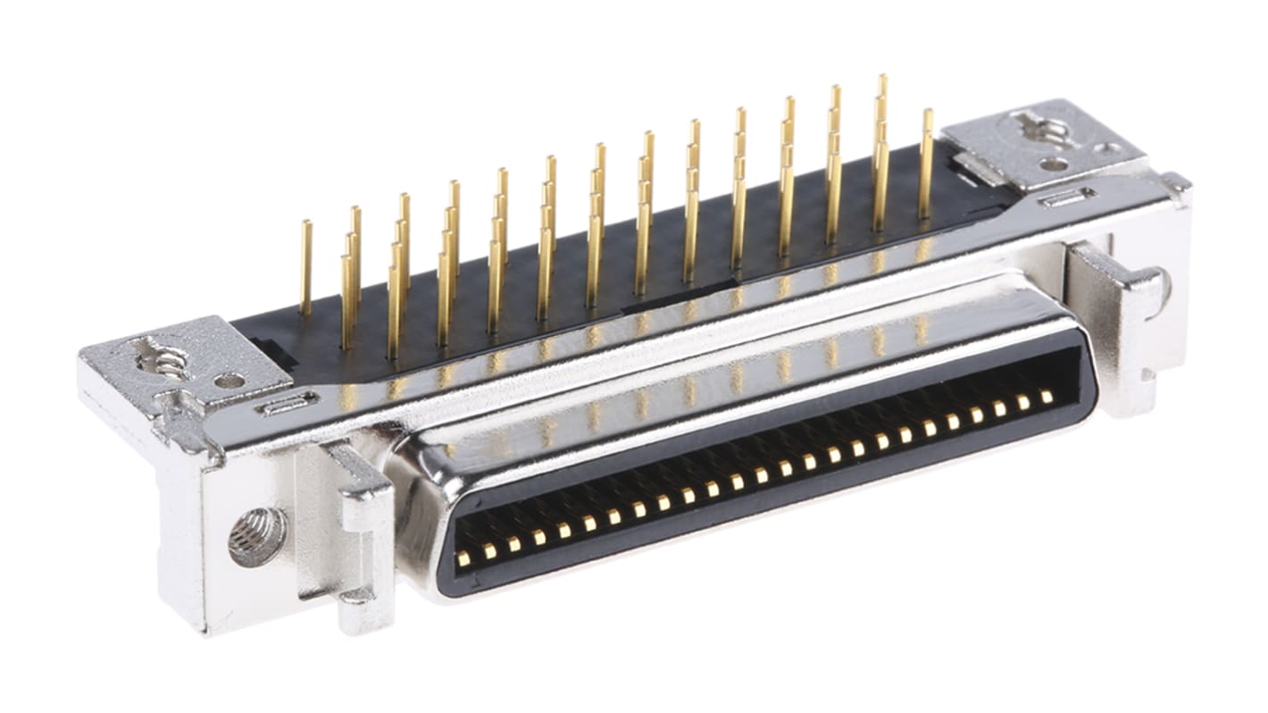 3M, Retvinklet SCSI konnektor, serie 102, 50-Polet Hun, Hulmontering, 2.54mm Afstand, Lodde