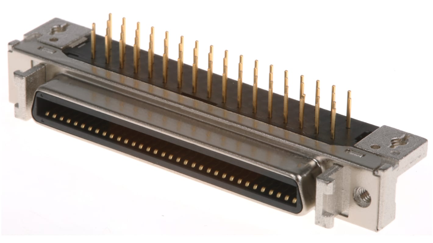 3M 102 Series, Female 68 Pin Right Angle Through Hole SCSI Connector 2.54mm Pitch, Solder
