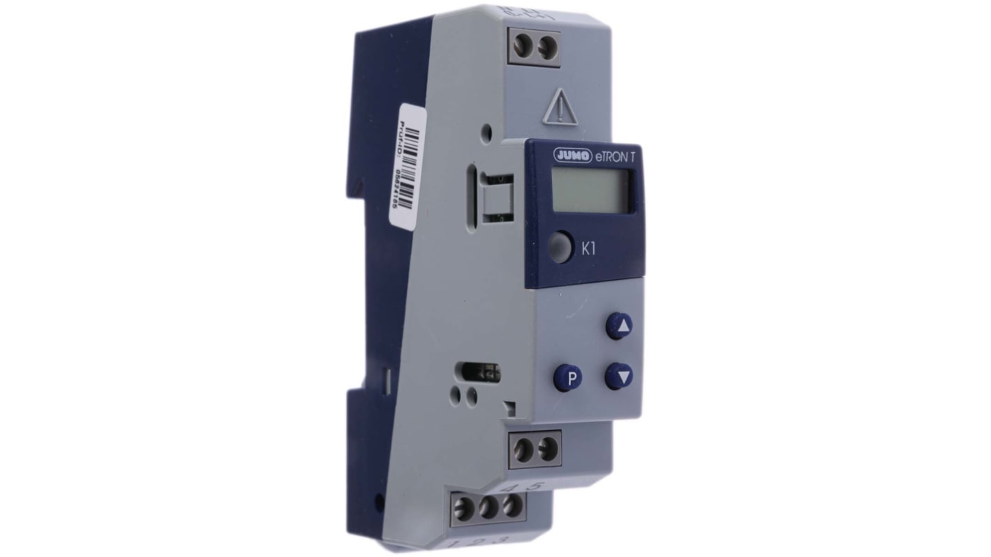 Jumo eTRON DIN Rail Thermostat, 90 x 22.5mm, 1 Output 1 Relay, 230 V ac Supply Voltage
