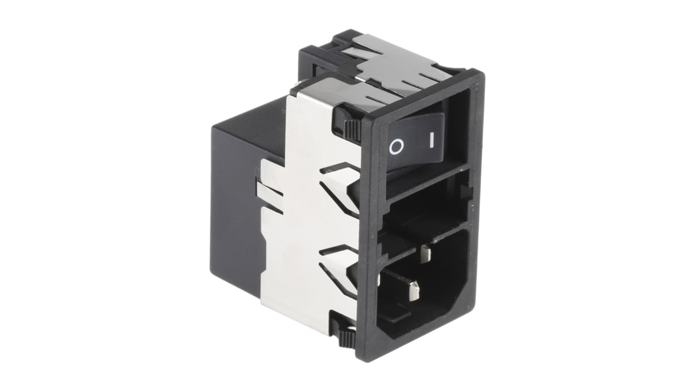 Schurter 4A, 250 V ac Male Snap-In Filtered IEC Connector 2 Pole KMF1.1141.11 2 Fuse