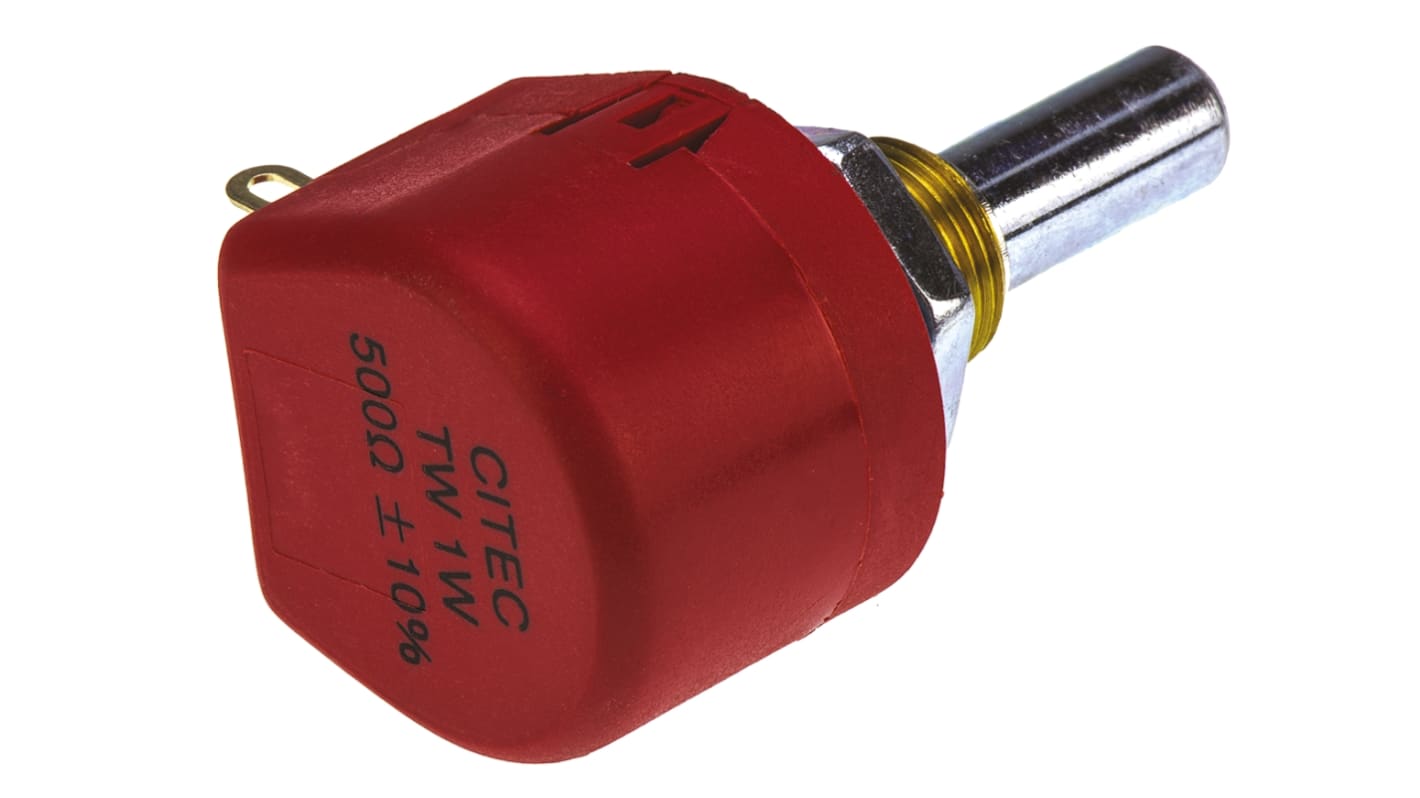 Potencjometr 500Ω typ Obrotowy TE Connectivity średnica wału 6,35 mm 1W długość wału 15mm Montaż panelowy