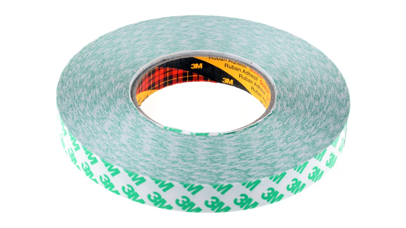 3M 9087 White Double Sided Plastic Tape 0.26mm Thick 5.2 N cm PVC Backing 19mm x 50m