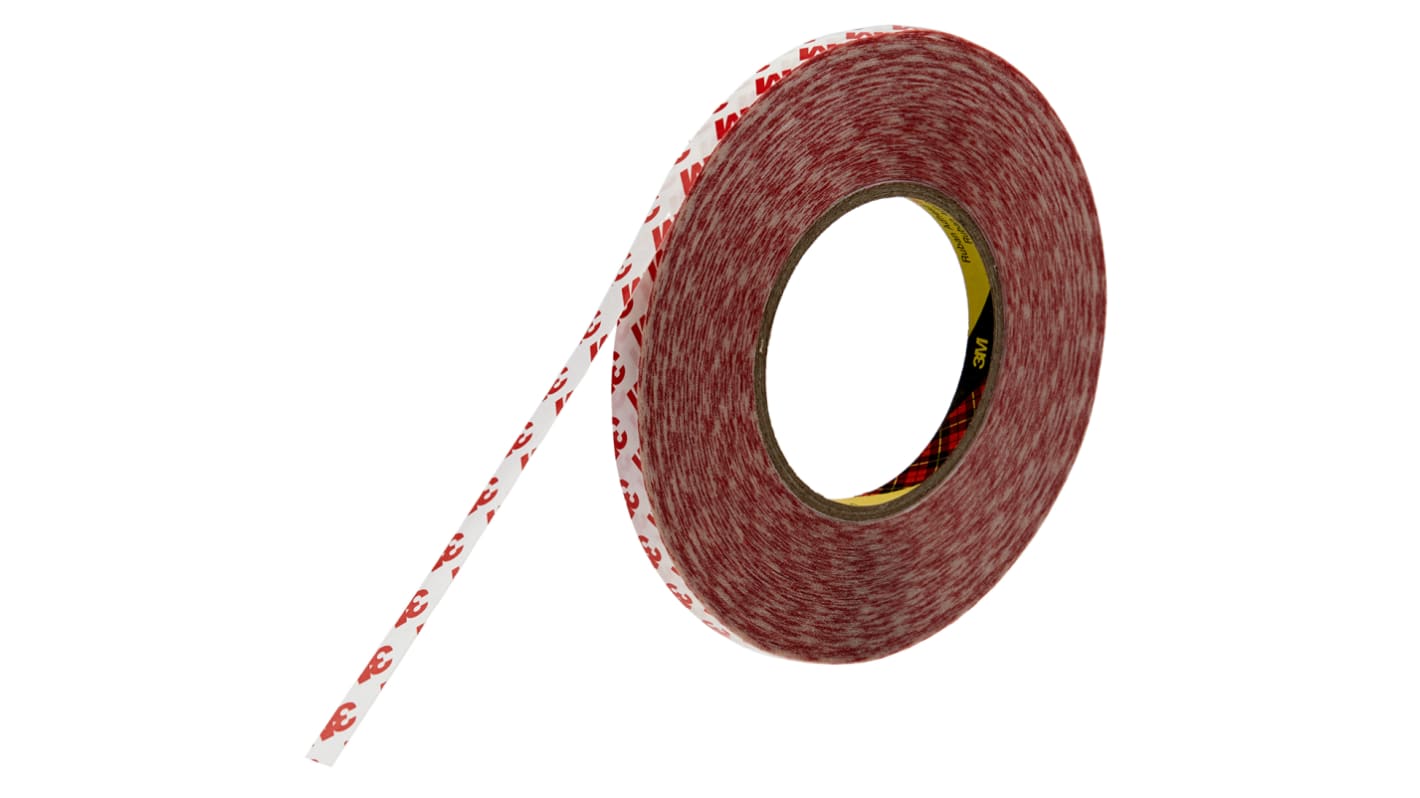 3M, Dobbeltklæbende plasttape, 50m, Bredde: 9mm, Tykkelse: 0.2mm, Hvid Farve 9088