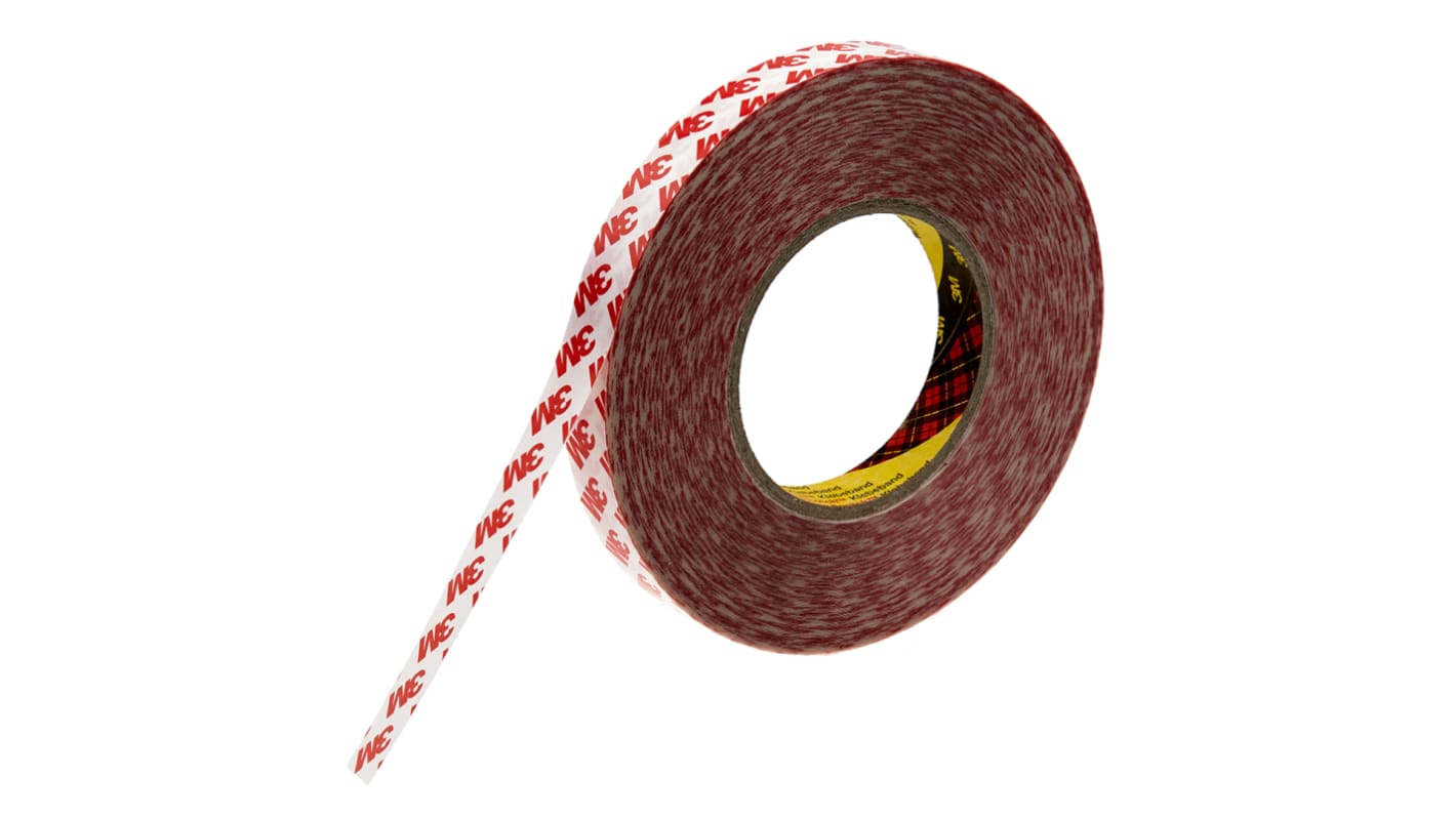 3M 9088 White Double Sided Plastic Tape, 0.2mm Thick, 15 N/cm, PET Backing, 19mm x 50m