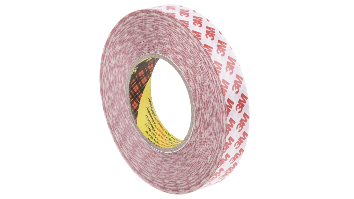 3M 9088 White Double Sided Plastic Tape, 0.2mm Thick, 15 N/cm, PET Backing, 25mm x 50m