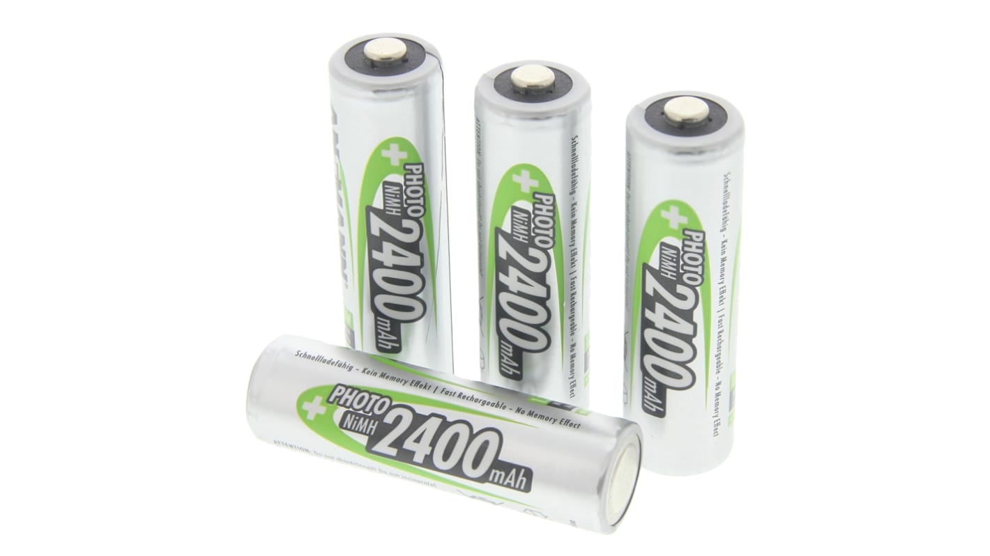 Ansmann AA NiMH Rechargeable AA Batteries, 2.4Ah, 1.2V - Pack of 4