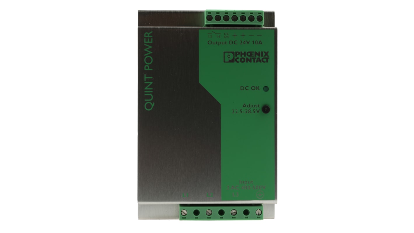 Phoenix Contact QUINT POWER Switch Mode DIN Rail Power Supply, 400V ac ac Input, 24V dc dc Output, 10A Output, 240W
