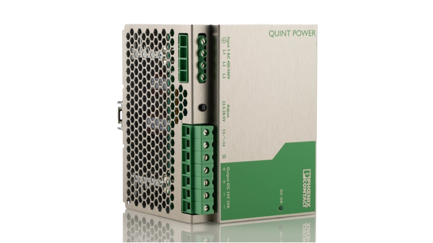 Phoenix Contact QUINT POWER Switch Mode DIN Rail Power Supply, 400V ac ac Input, 24V dc dc Output, 20A Output, 480W