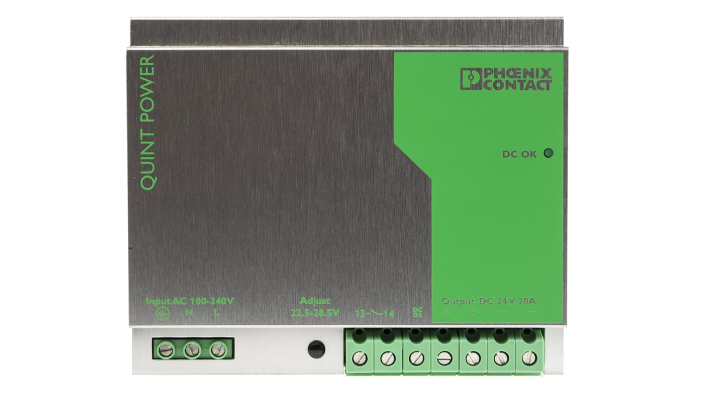 Phoenix Contact QUINT POWER Switch Mode DIN Rail Power Supply, 85 → 264V ac ac Input, 24V dc dc Output, 20A