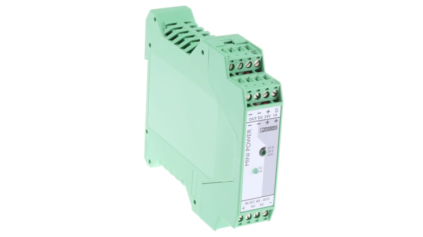 Phoenix Contact MINI-PS-48-60DC/24DC/1 DC/DC-Wandler 24W 48 → 60 V dc IN, 24V dc OUT / 1A DIN-Schienen-Montage