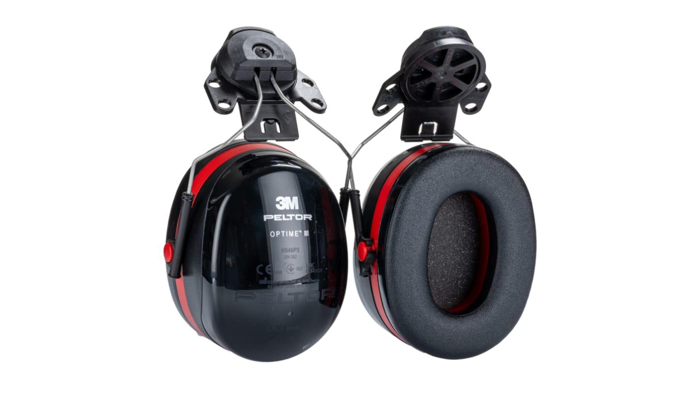 3M PELTOR Optime III Ear Defender with Helmet Attachment, 33dB, Black, Red
