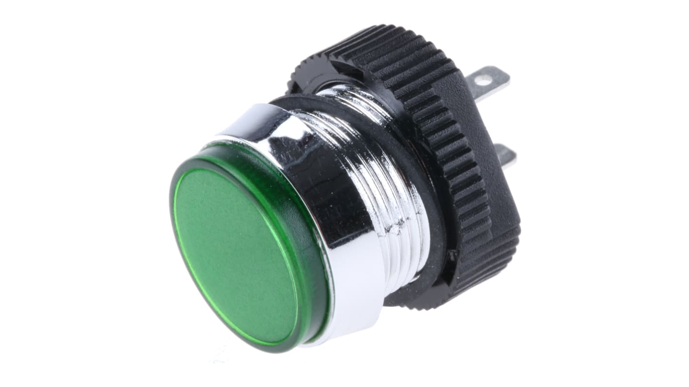 Signal Construct 绿色LED面板指示灯, 24 → 28V, 20mA, Φ16mm安装孔, 凸型边框, 铬色边框, IP67