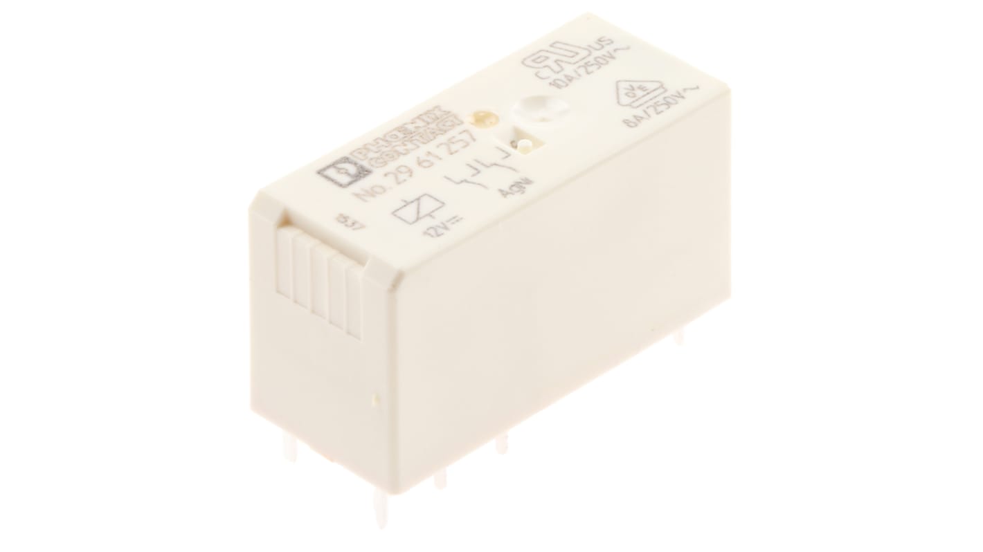 Phoenix Contact PCB Mount Power Relay, 12V dc Coil, 8A Switching Current, DPDT
