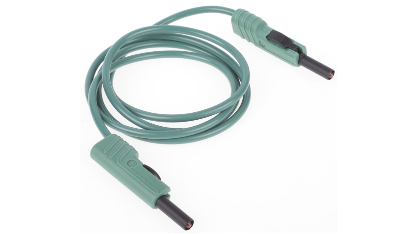 Hirschmann 4mm插头测试线, 1m线长, 30 V ac, 60V 直流, 16A, 绿色, 公插至公插