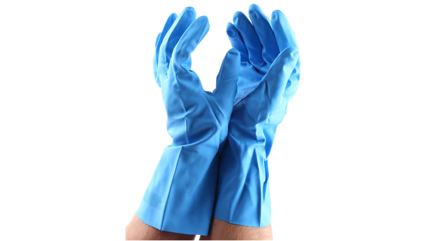 Polyco Healthline Blue Nitrile Chemical Resistant Work Gloves, Size 10, Nitrile Coating