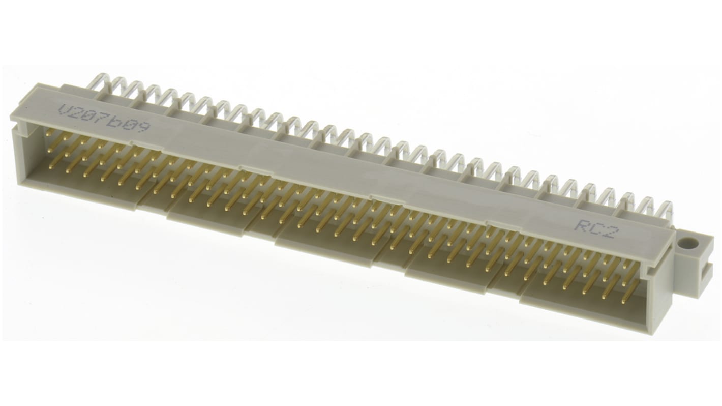 RS PRO C型DIN41612欧式连接器公插, 96针, 3行, 2.54mm节距, 焊接端接, 直角