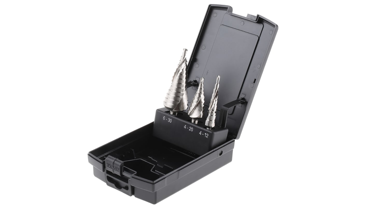 07004 EXACT 3 Piece Step Drill Bit Set for Metal 30mm Max 4mm Min HSS Bits RS