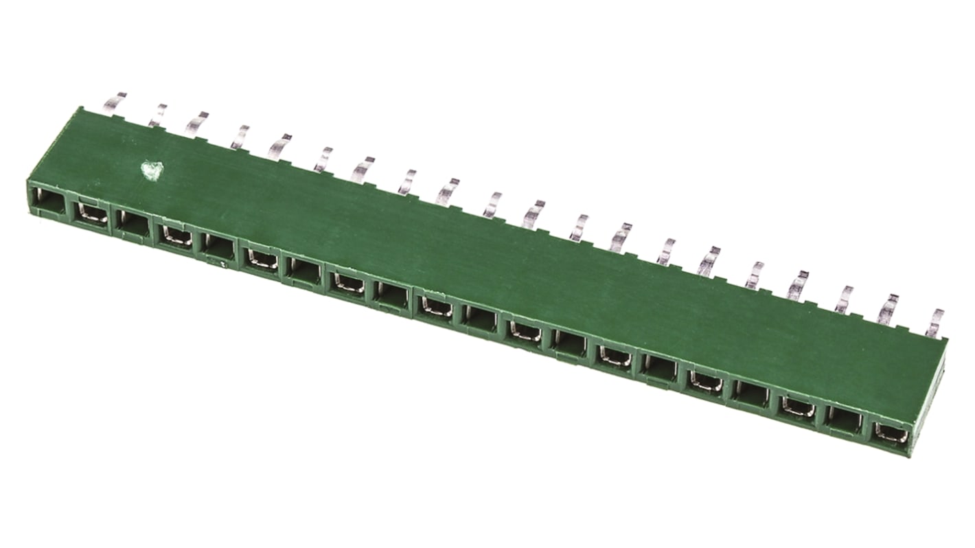 TE Connectivity AMPMODU HV100 Series Straight Through Hole Mount PCB Socket, 20-Contact, 1-Row, 2.54mm Pitch, Solder