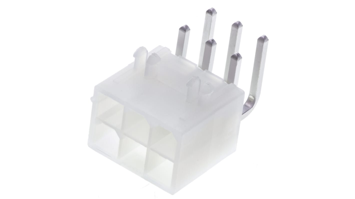 Molex Mini-Fit Jr. Series Right Angle Through Hole PCB Header, 6 Contact(s), 4.2mm Pitch, 2 Row(s), Shrouded