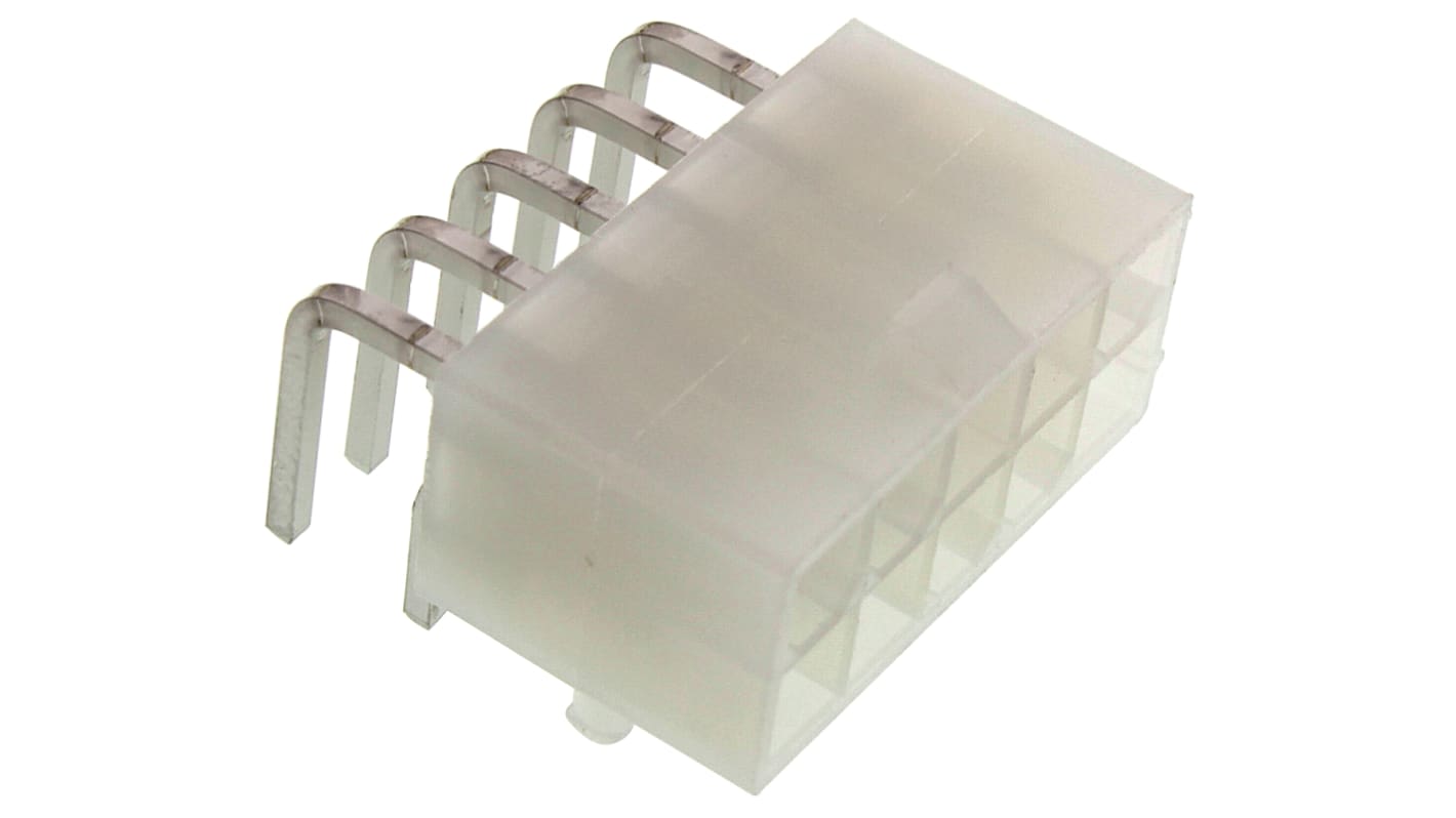 Molex 10p双排排针 直角线对板连接器, 4.2mm间距, 13A, 600.0 V, THT安装, Mini-Fit Jr.系列