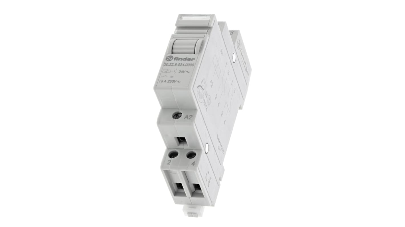 Finder Stromstoßschalter modular 24V ac Spule 2-poliger Schließer für DIN-Schienen 16A 27Ω 6.5W Bistabiles Relais